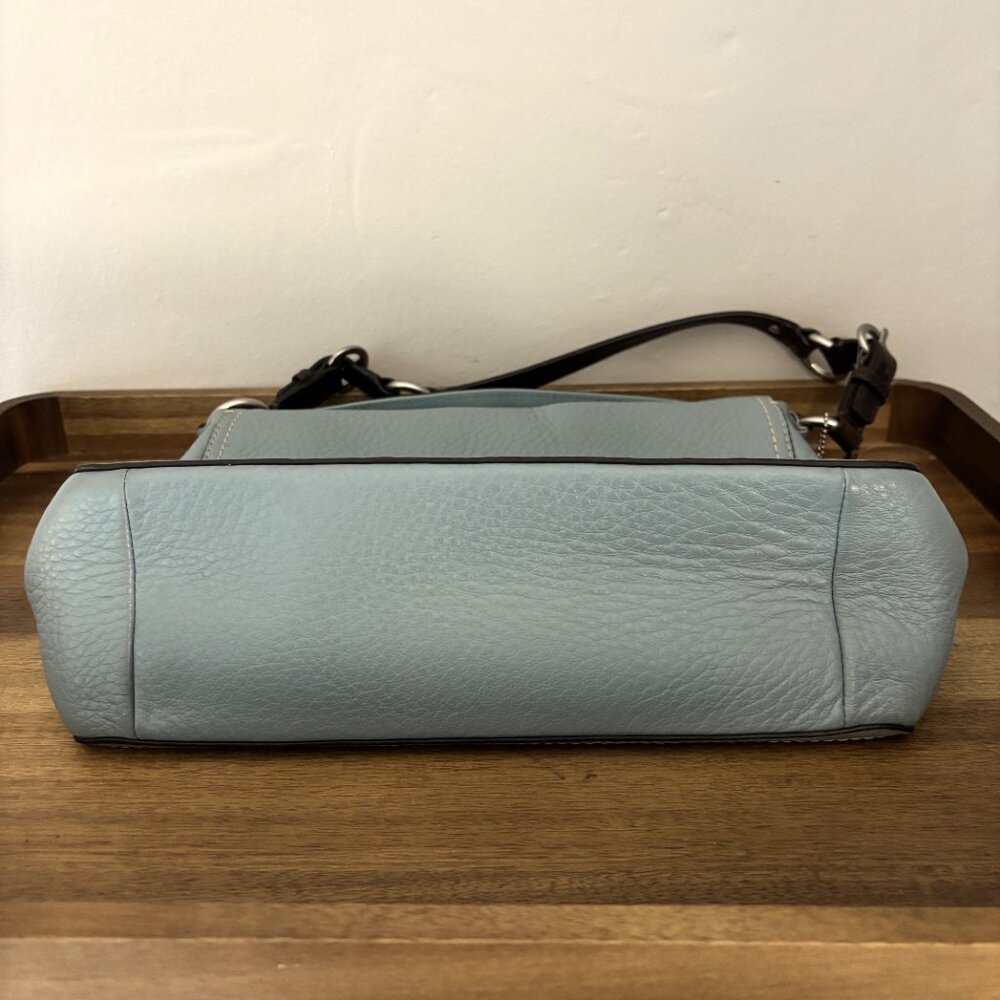 Coach Chelsea Turn Lock Light Teal Blue Green Pebbled Leather Brown Handled Hobo - Picture 5 of 9